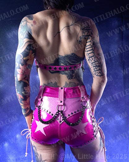 #6 Pink & Gunmetal Spike & Gemstone Bikini Halter