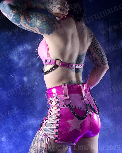 #6 Pink & Gunmetal Spike & Gemstone Bikini Halter