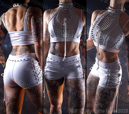 Spiked White Holographic & Fishnet Crop Top #6