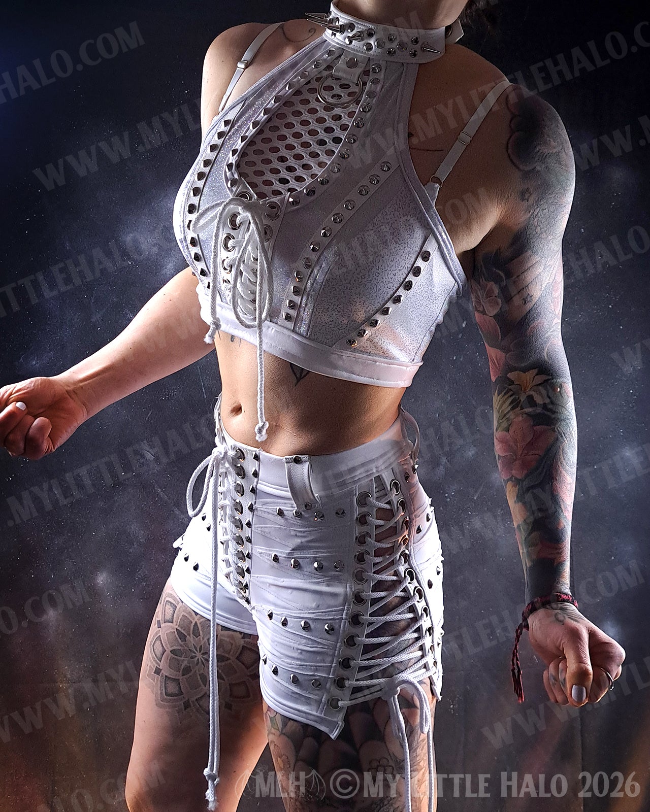 Spiked White Holographic & Fishnet Crop Top #6