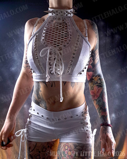 Spiked White Holographic & Fishnet Crop Top #6
