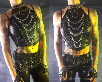 #6 Black Holographic Spike & Chain Halter