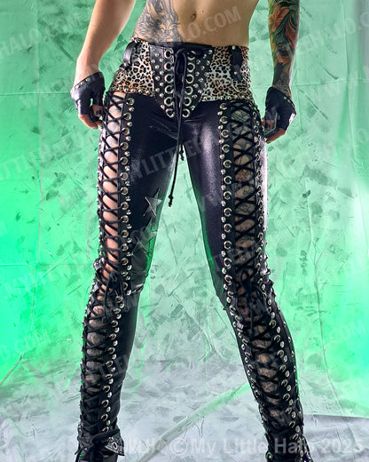 #7 Black & Cheetah Front Lace up Skinny Pants (Size Small)