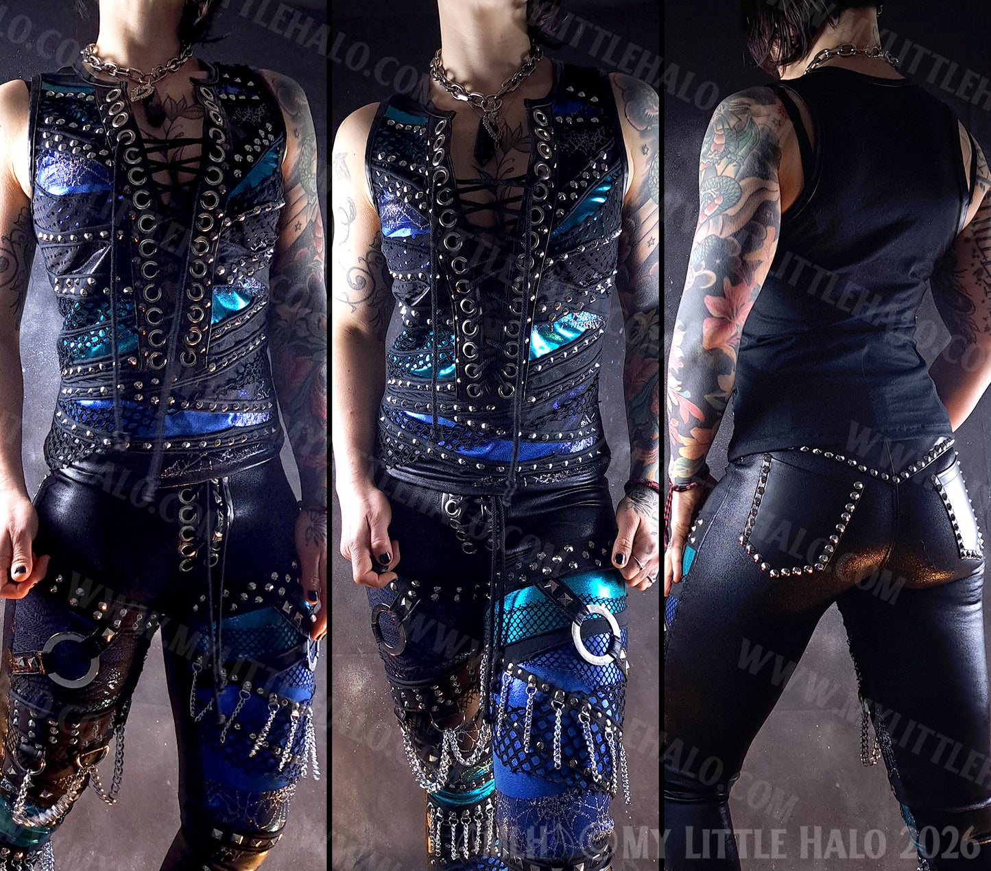 Black, Turquoise & Blue Spider Web Vest  #7
