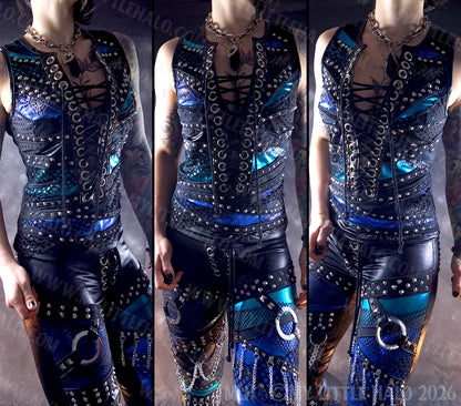 Black, Turquoise & Blue Spider Web Vest  #7