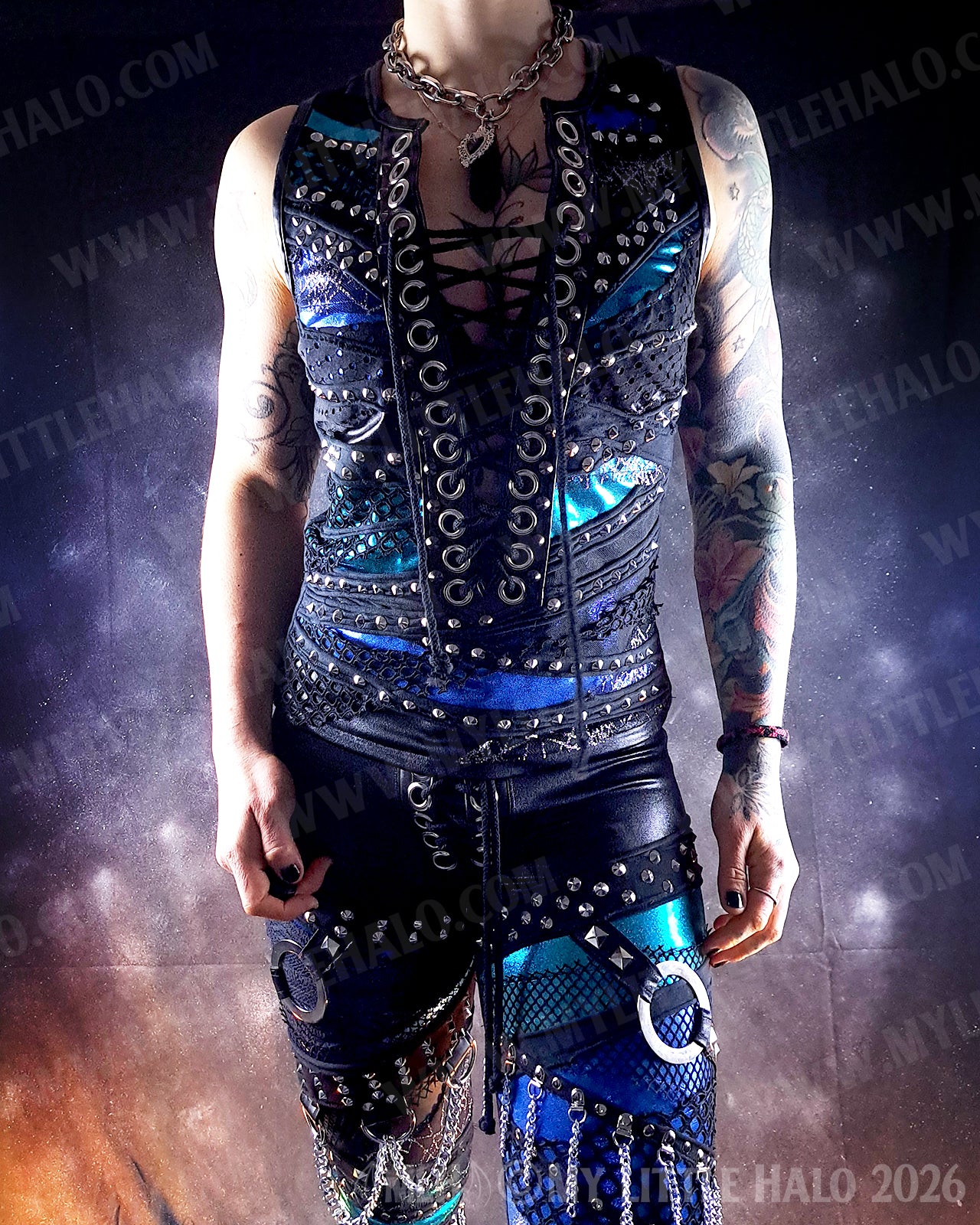 Black, Turquoise & Blue Spider Web Vest  #7