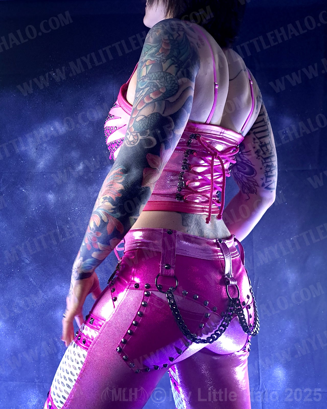 #7 Criss-cross Pink Rivet & Gemstone Bustier