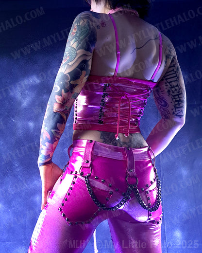 #7 Criss-cross Pink Rivet & Gemstone Bustier