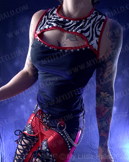 #7 Red, Black & Zebra Print Peephole Vest