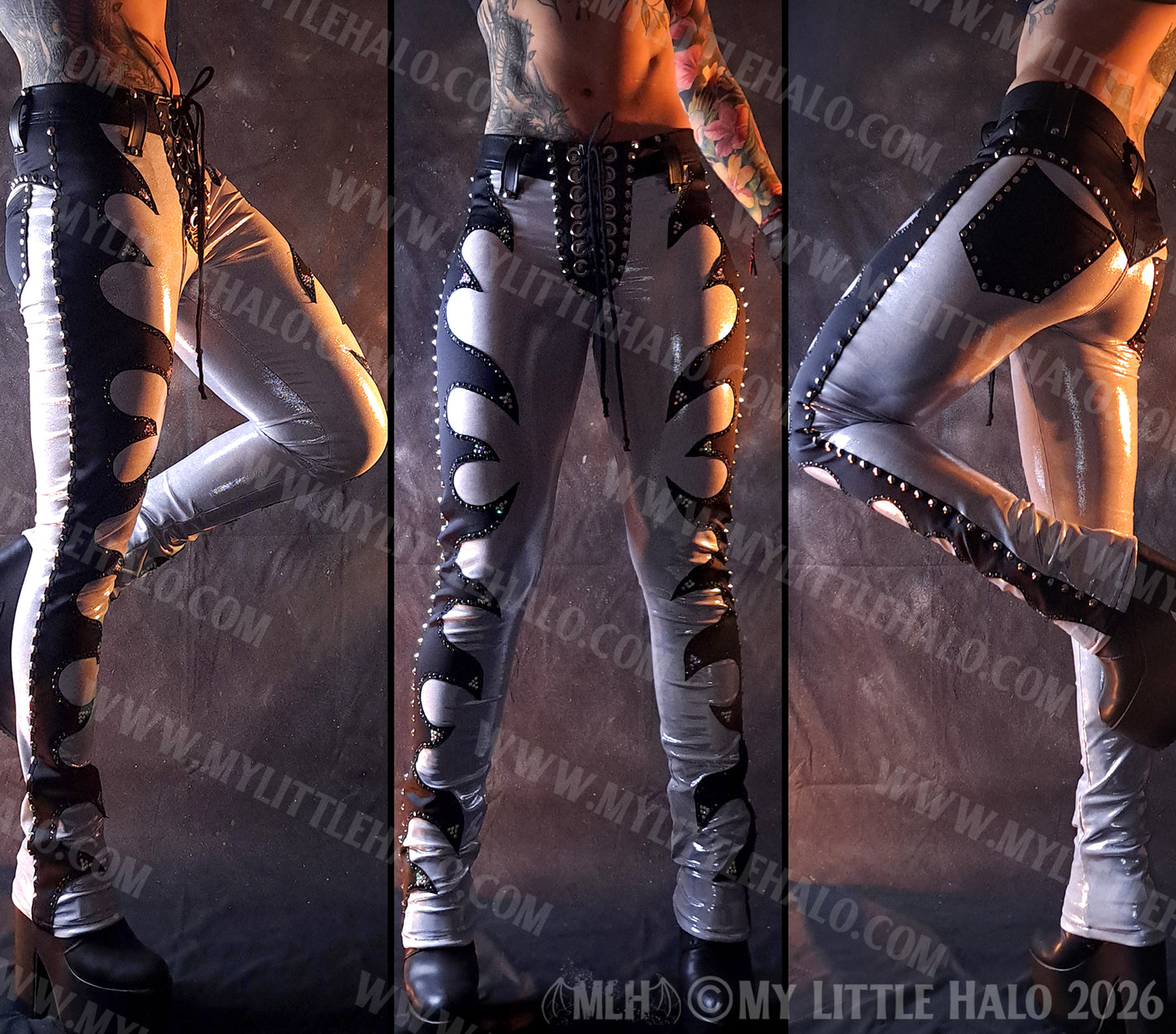 Silver & Black Wave Rhinestone Pants #7