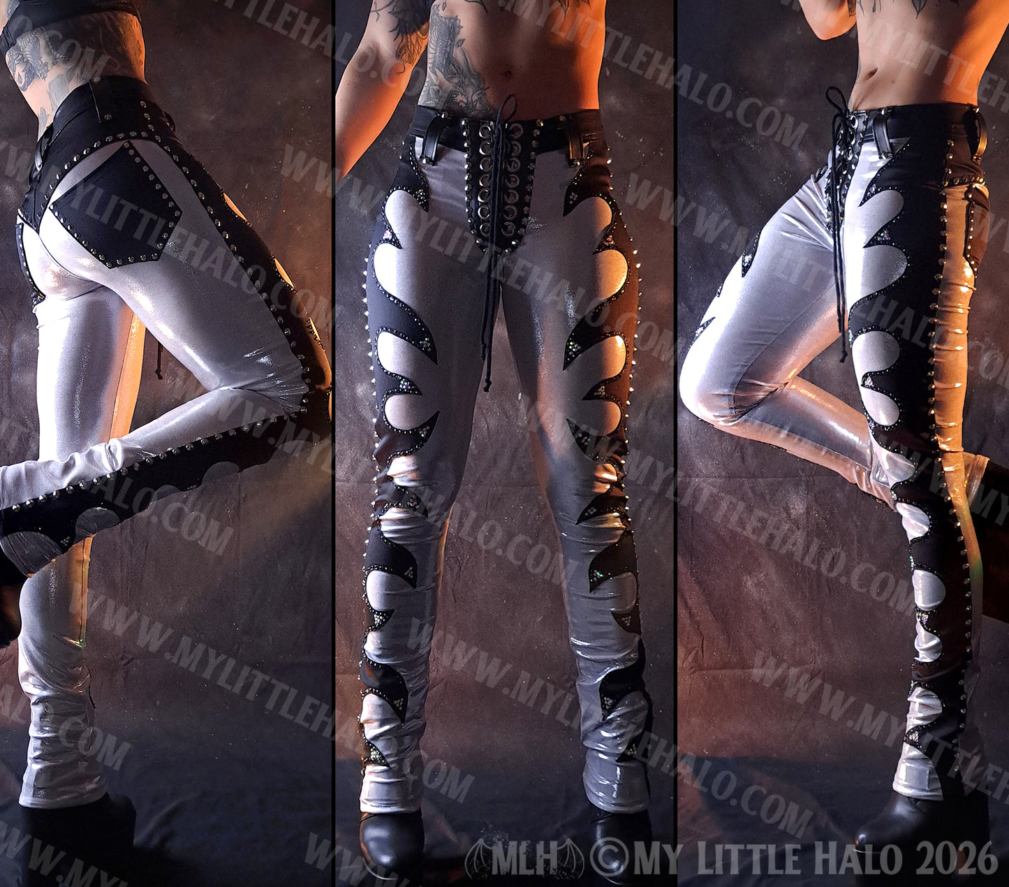 Silver & Black Wave Rhinestone Pants #7