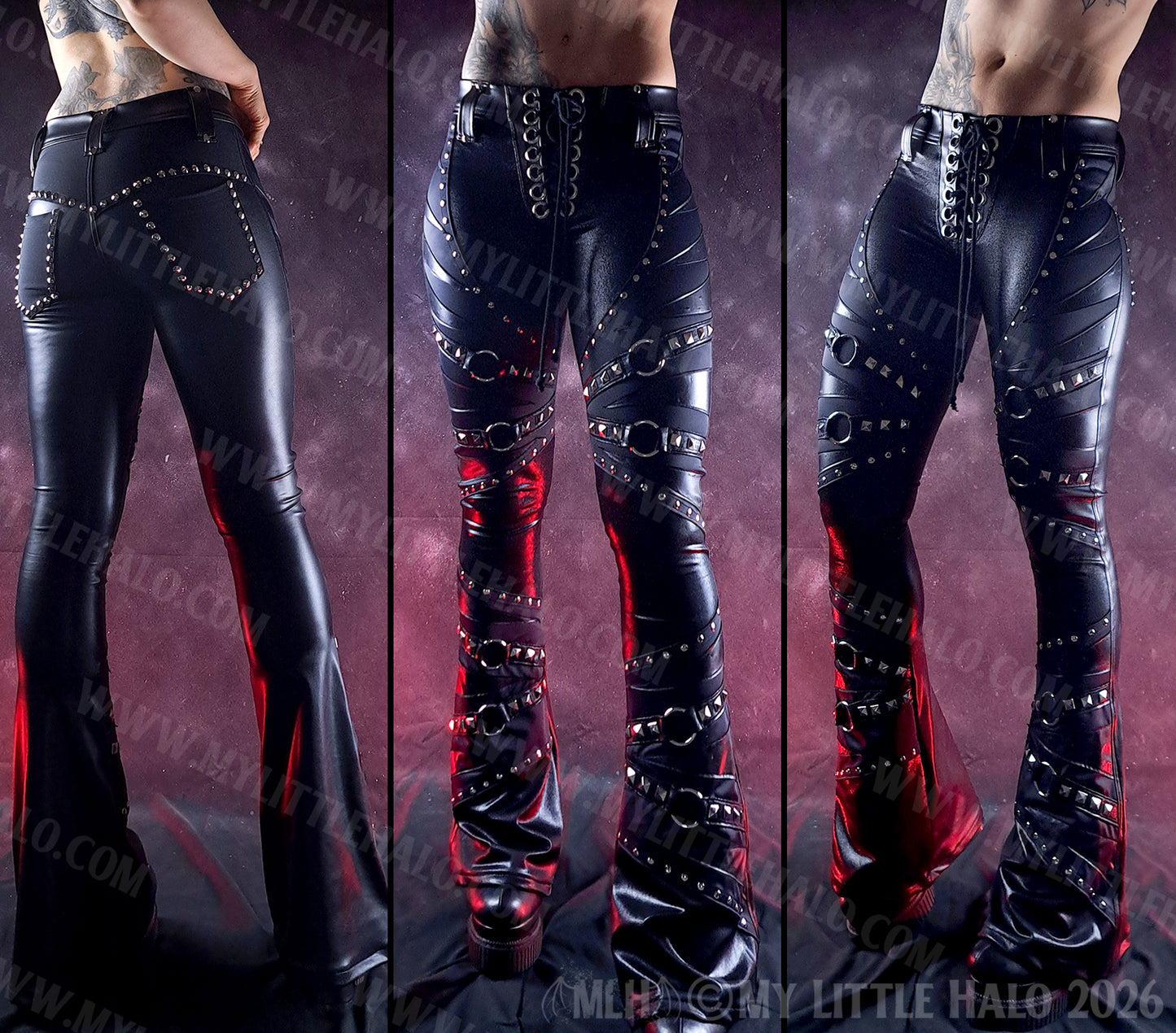 Black O-ring Rivet Flare Pants #8