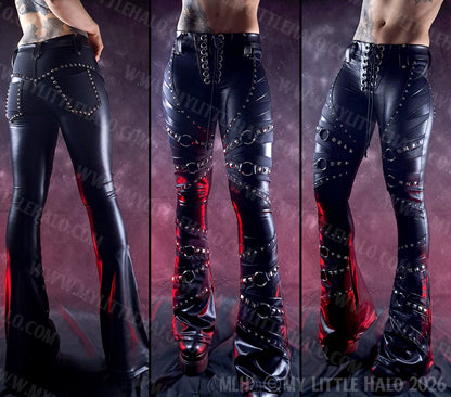 Black O-ring Rivet Flare Pants #8