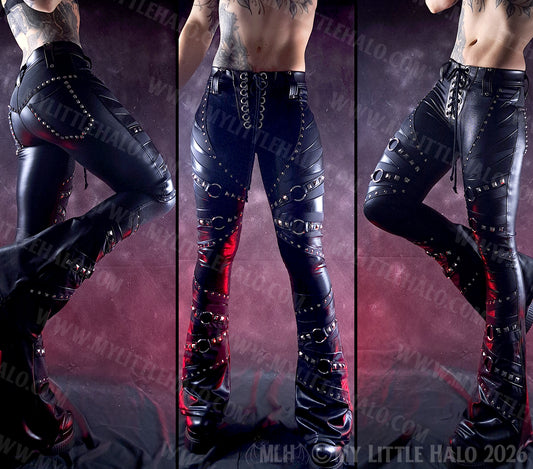 Black O-ring Rivet Flare Pants #8