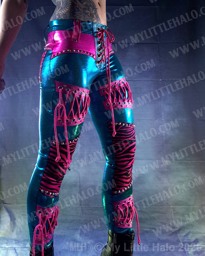 #8 Pink & Turquoise Zebra Lace up Pants (25-02-2-08)