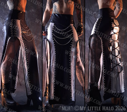 Silver & Black Lace up Maxi Skirt #8