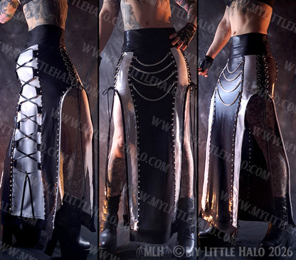 Silver & Black Lace up Maxi Skirt #8