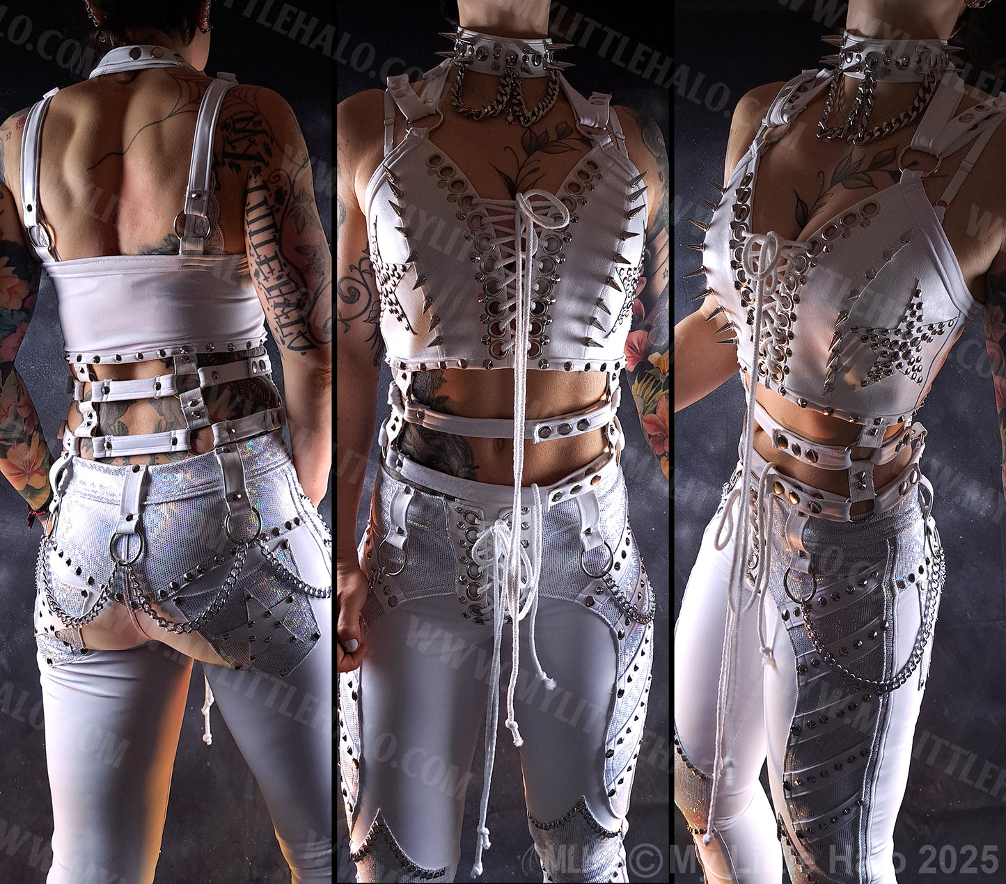 Spiked White Stars & Harness Straps Bustier #8
