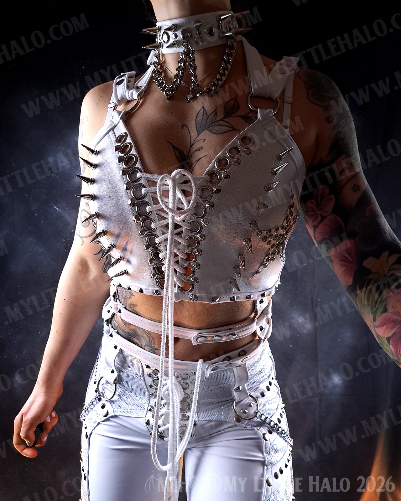 Spiked White Stars & Harness Straps Bustier #8