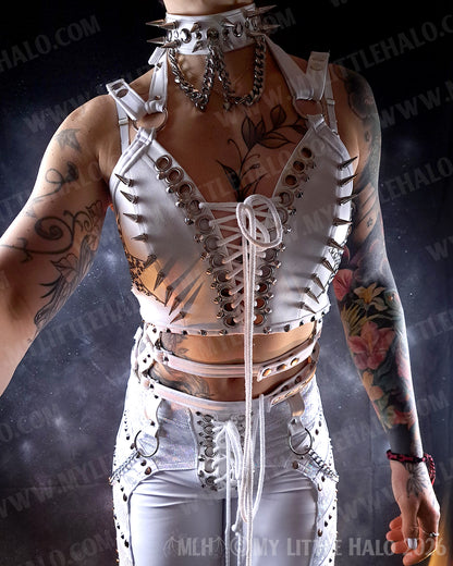 Spiked White Stars & Harness Straps Bustier #8