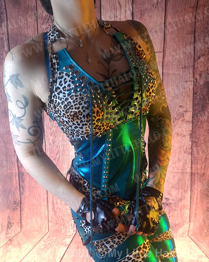 #8 Teal & Cheetah Rivet Halter