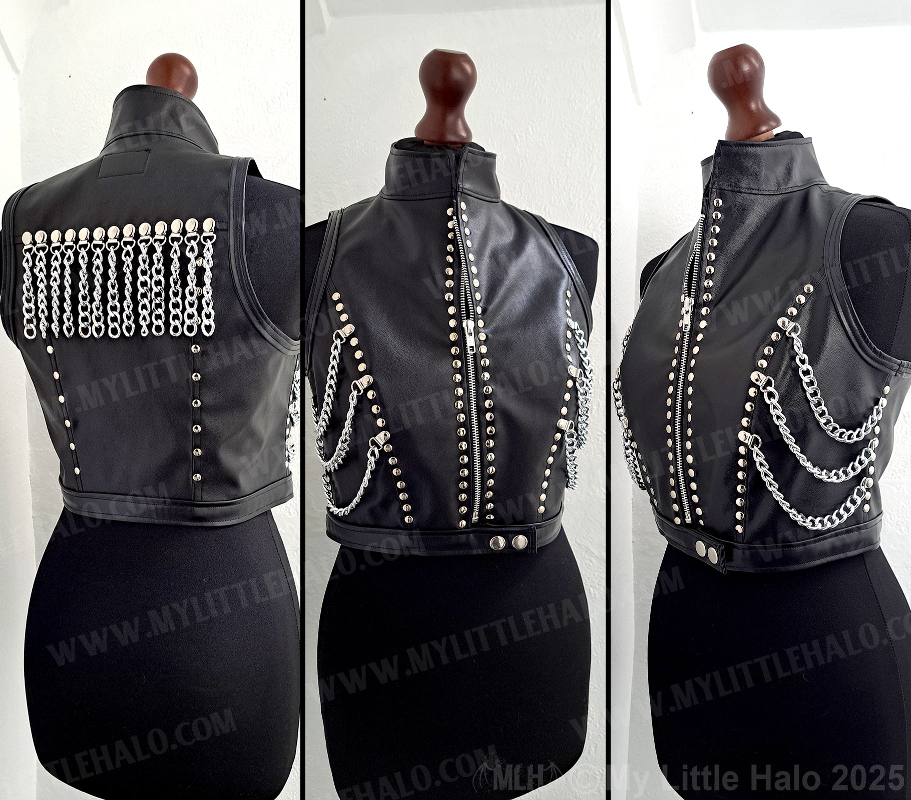 Black Cropped Heavy Metal Jacket | Mini Jacket with Chains – My Little Halo