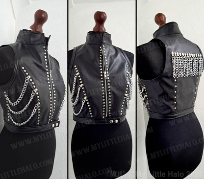 #8 Black Cropped Sleeveless Mini Jacket