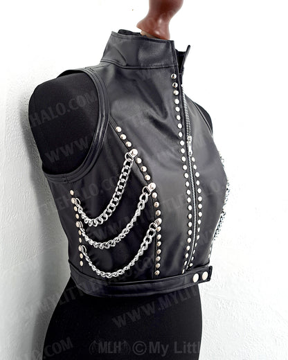 #8 Black Cropped Sleeveless Mini Jacket