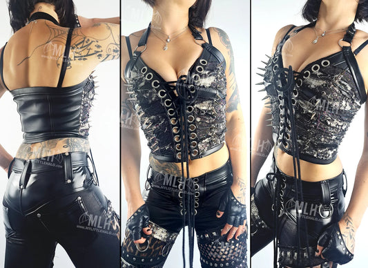 #8 Distressed Denim Spiked Bustier