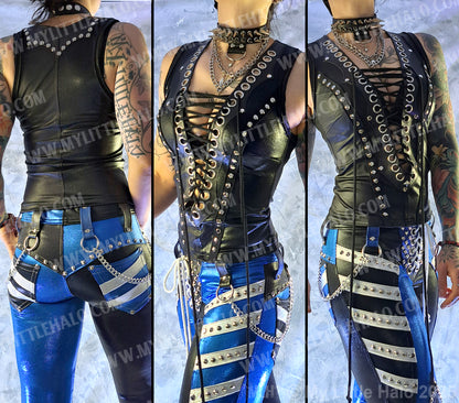 #9 Black Deep Cut Lace up Vest