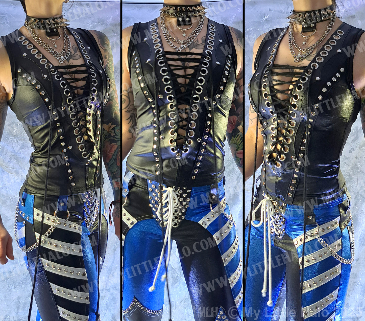 #9 Black Deep Cut Lace up Vest