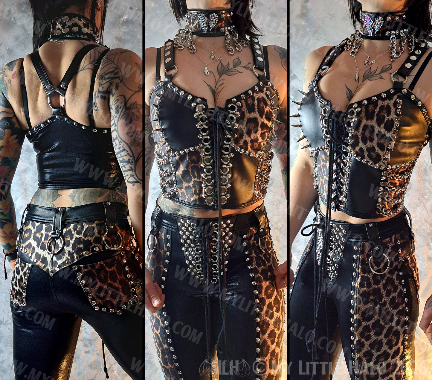 Black & leopard Print Spiked Bustier #9