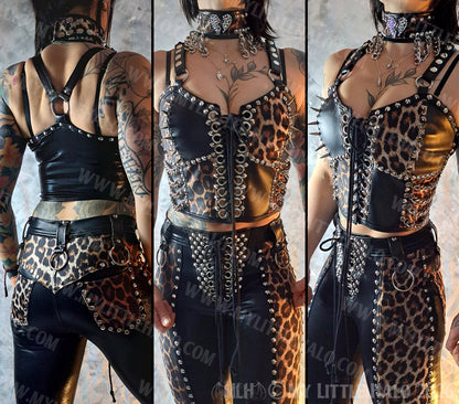 Black & leopard Print Spiked Bustier #9