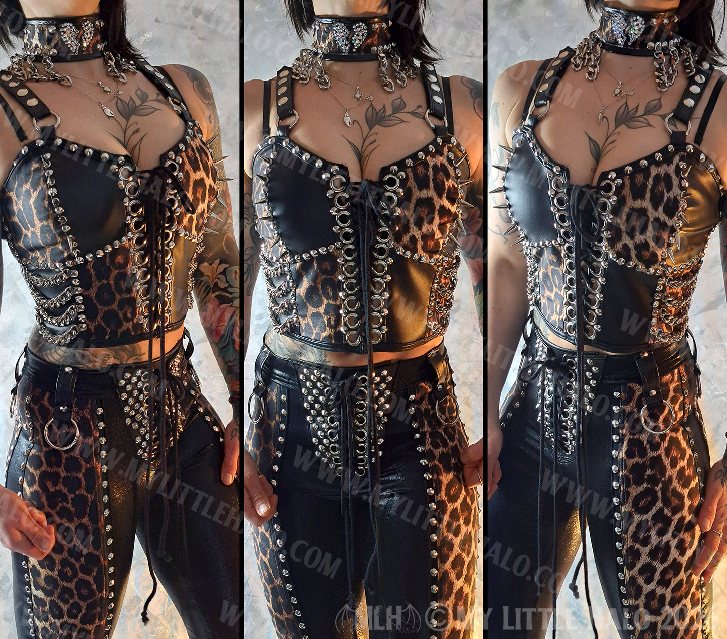 Black & leopard Print Spiked Bustier #9