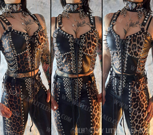 Black & leopard Print Spiked Bustier #9