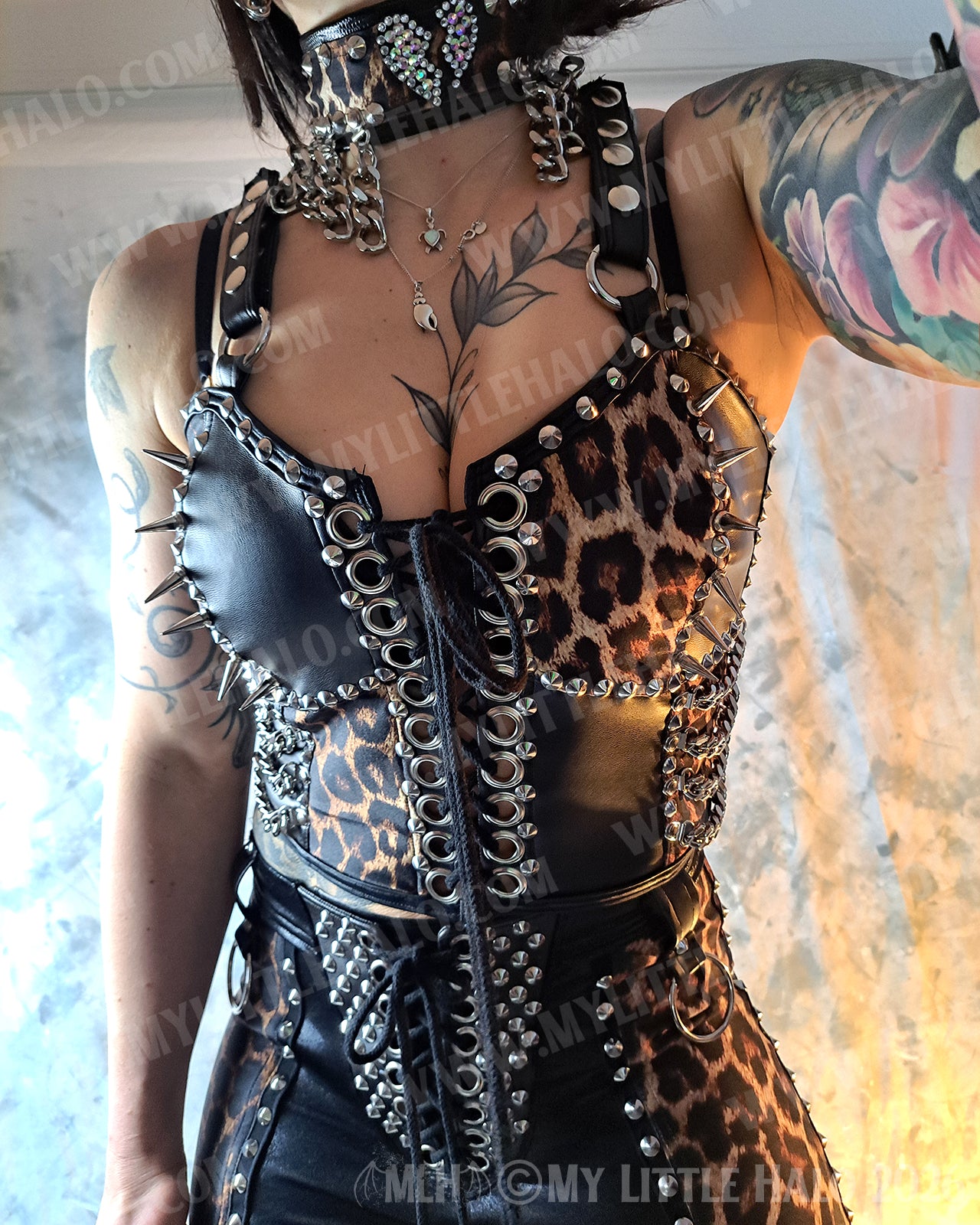 Black & leopard Print Spiked Bustier #9