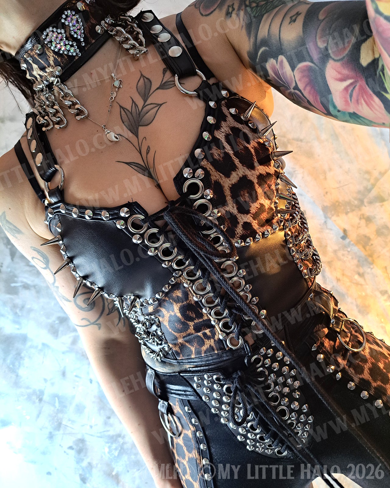 Black & leopard Print Spiked Bustier #9