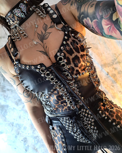 Black & leopard Print Spiked Bustier #9