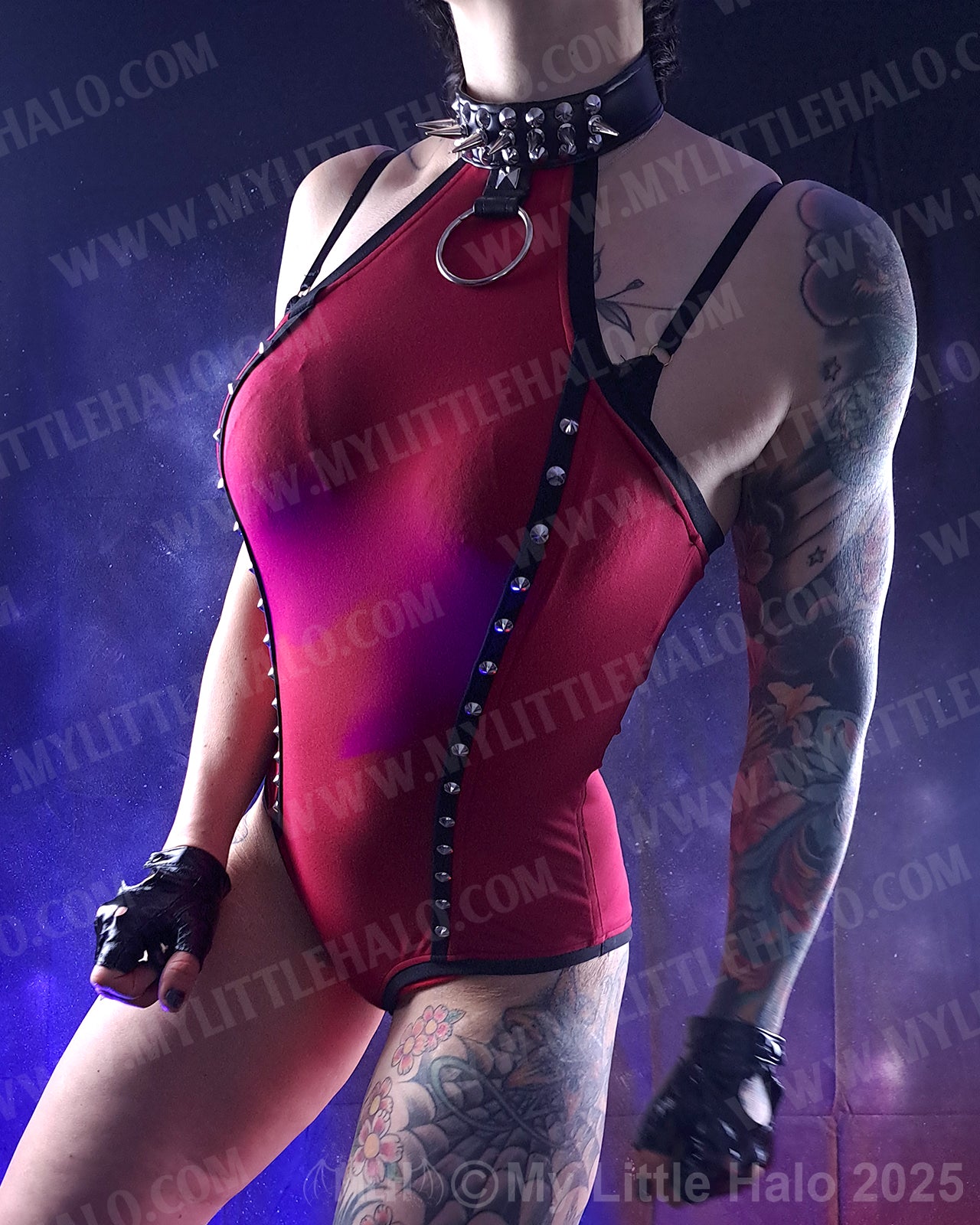 #9 Deep Red Spiked, O Ring Bodysuit