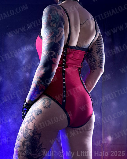 #9 Deep Red Spiked, O Ring Bodysuit