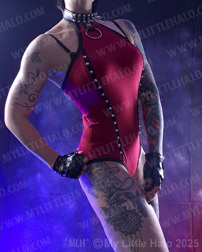 #9 Deep Red Spiked, O Ring Bodysuit