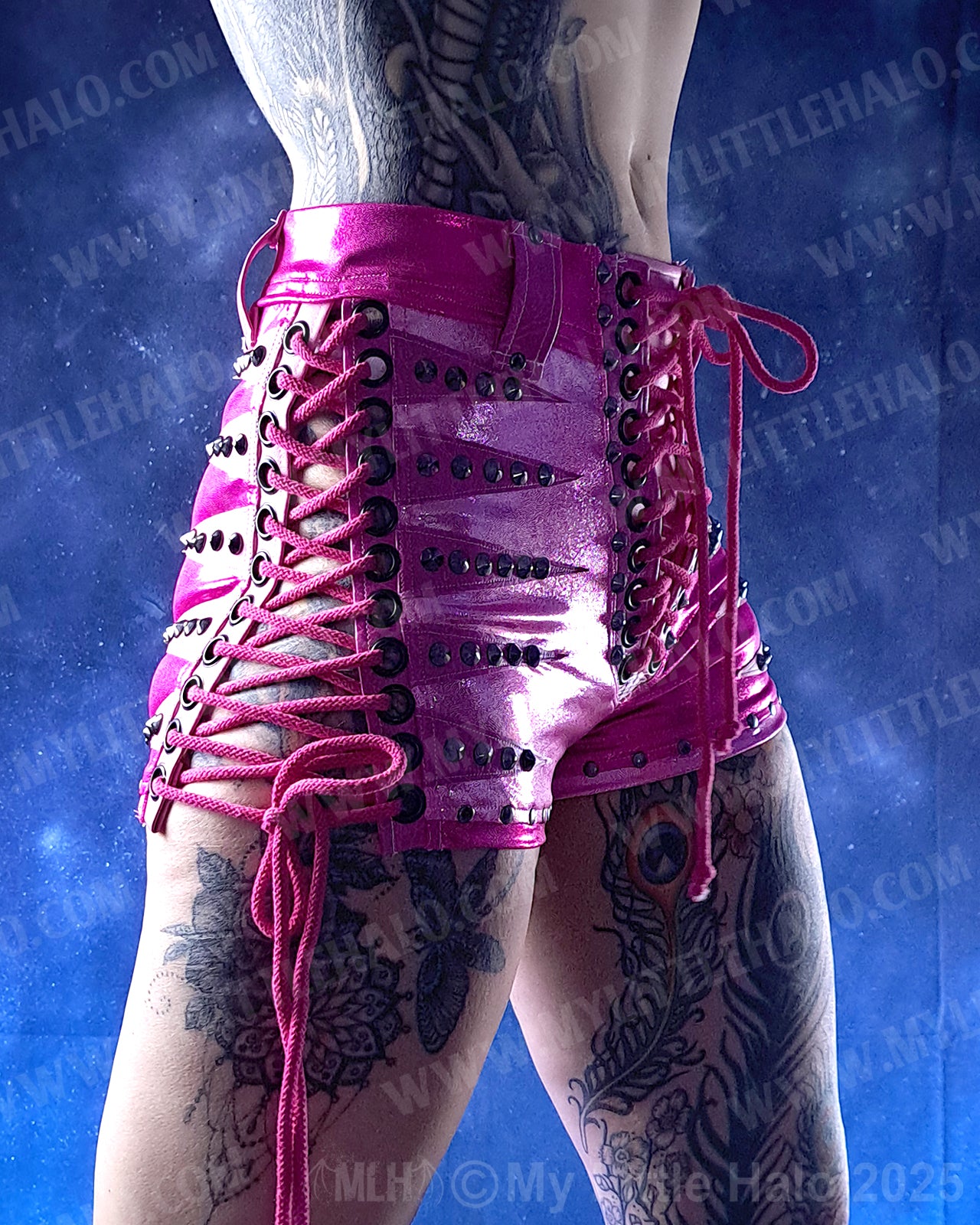 #9 Light & Dark Pink Zebra Stripe Lace up Shorts