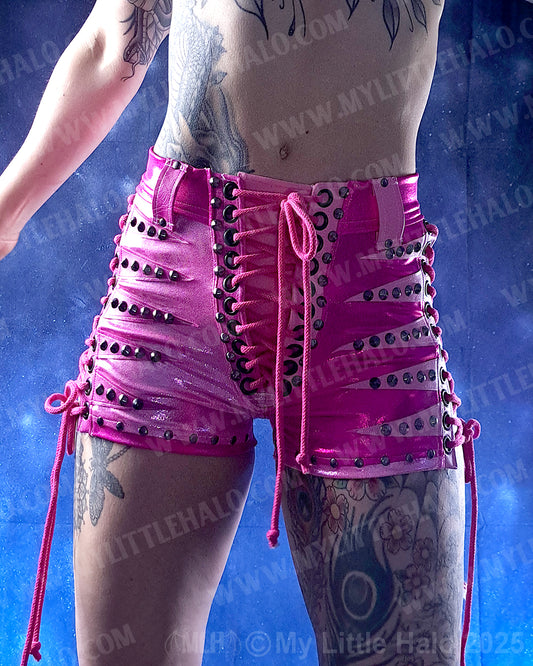 #9 Light & Dark Pink Stripe Lace up Shorts