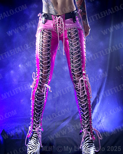 #9 Pink & Black Double Lace up Pants