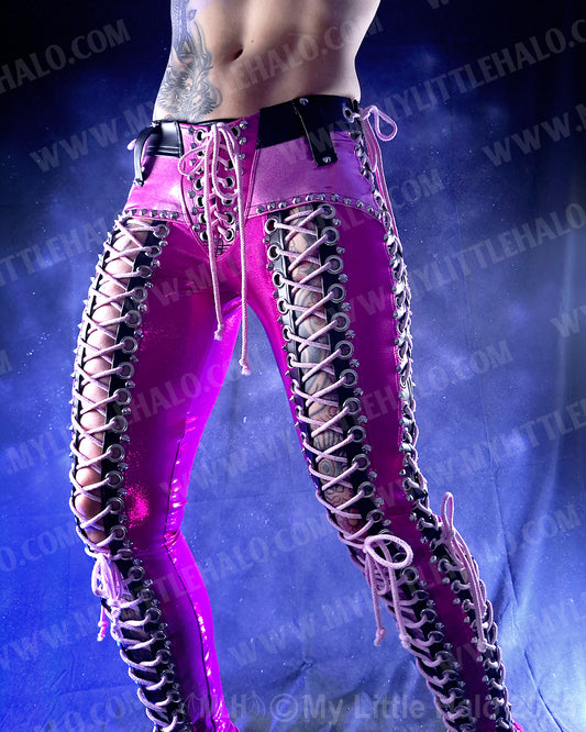 #9 Pink & Black Double Lace up Pants