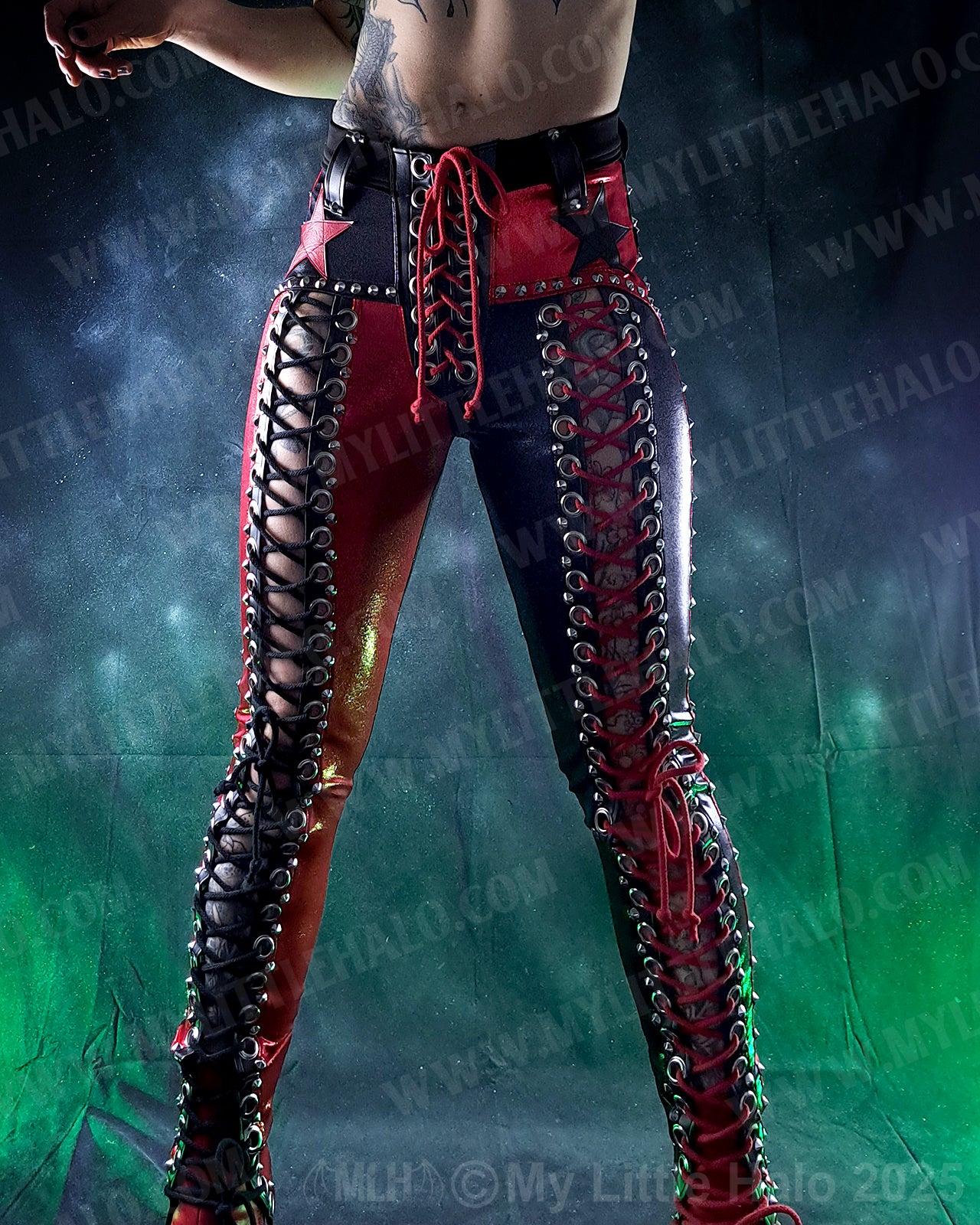 #9 Red & Black High Waisted Lace up Star Pants
