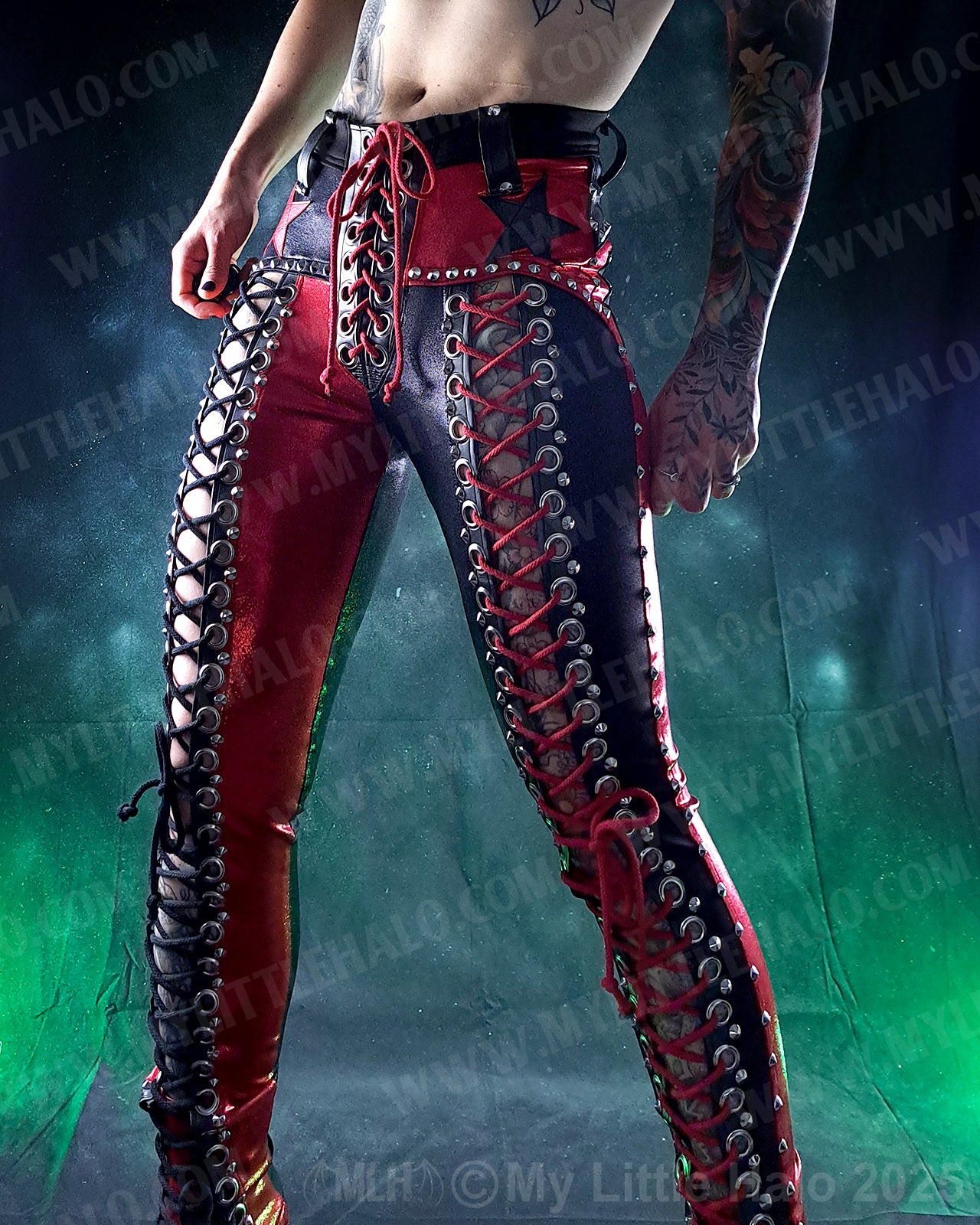 #9 Red & Black High Waisted Lace up Star Pants
