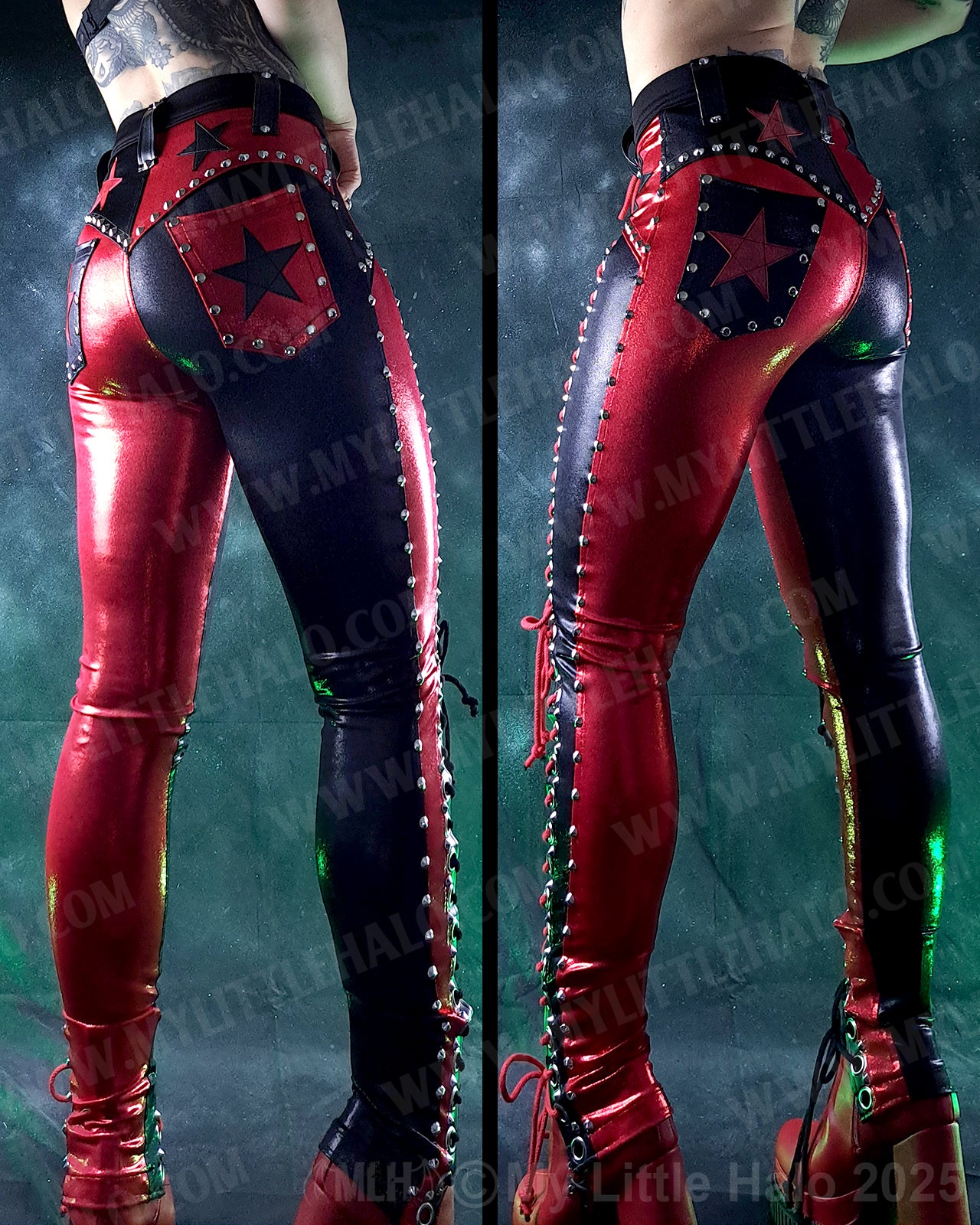 #9 Red & Black High Waisted Lace up Star Pants