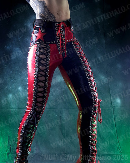 #9 Red & Black High Waisted Lace up Star Pants