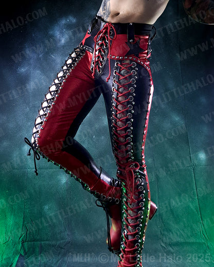 #9 Red & Black High Waisted Lace up Star Pants